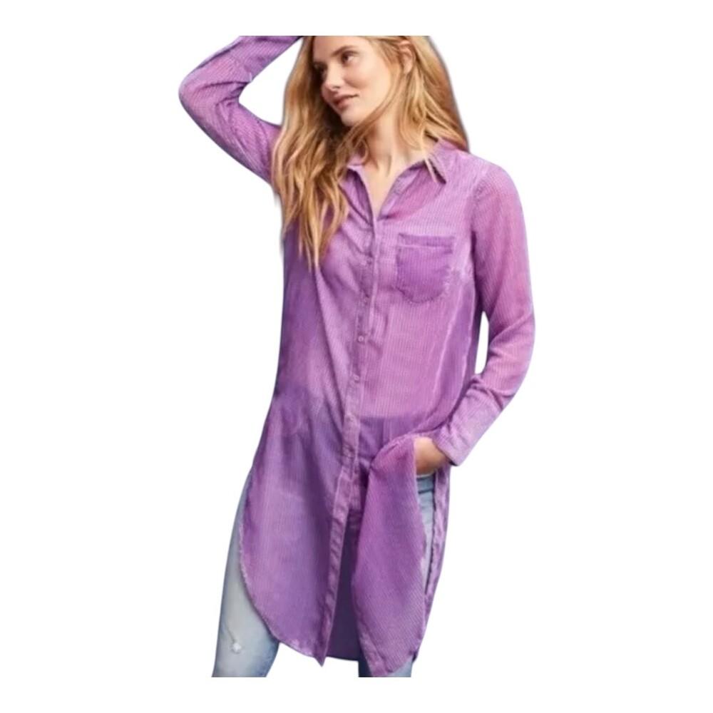 Akemi + Kin Lilac Purple Velvet Stripe Long Button Down Duster‎ Small